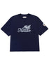 The Honor The Gift Auto Club Box Tee Navy by HONOR THE GIFT is a navy Standard Fit 100% cotton tee featuring "THE GIFT Honor" and feather graphic on the front, plus "Honor" chain stitch embroidery on the left sleeve.