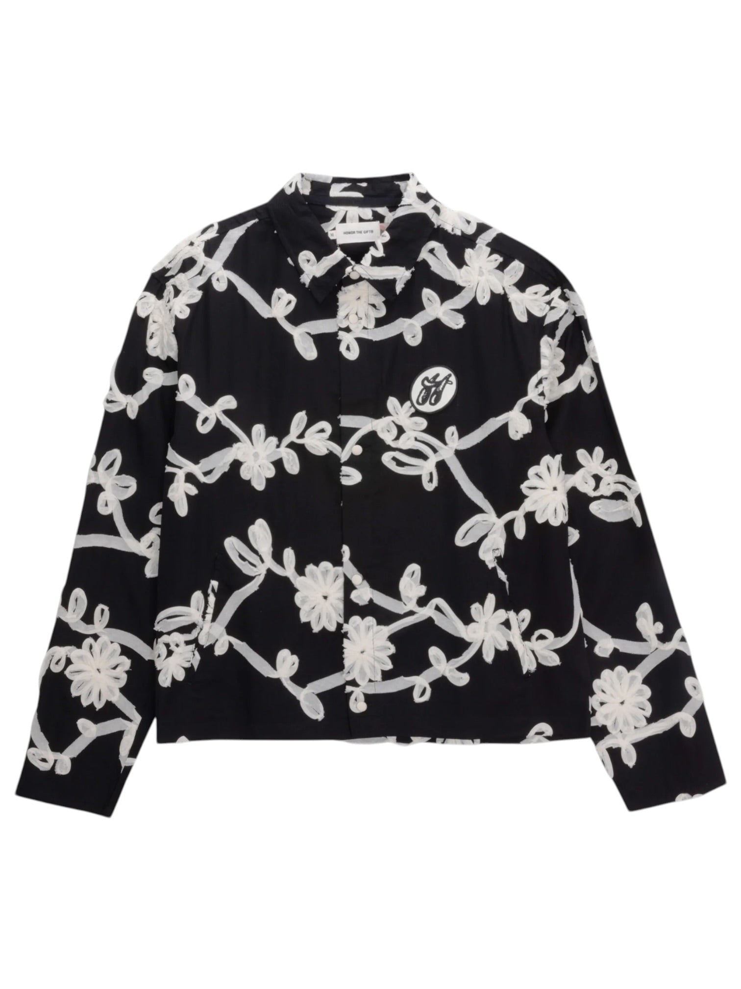 Honor The Gift Floral Ribbon Button Up Black