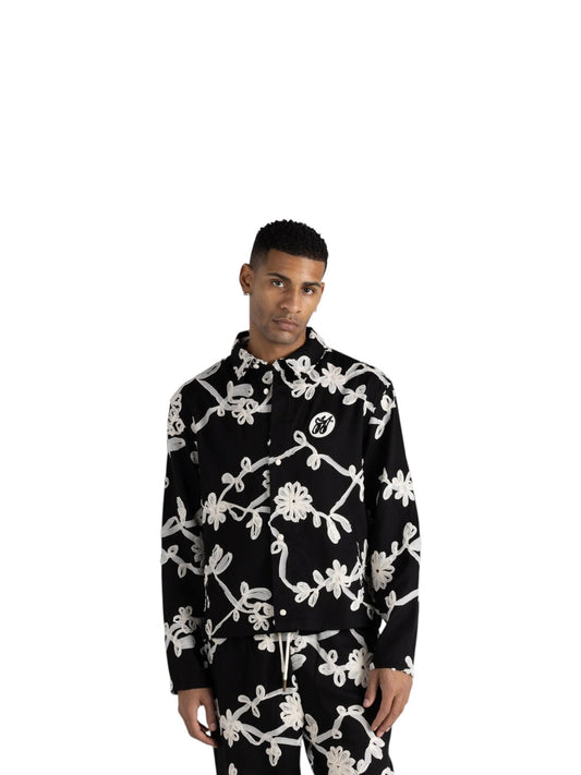 Honor The Gift Floral Ribbon Button Up Black