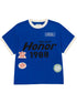 The HONOR THE GIFT Multi Box Tee Blue is a heavyweight cotton short-sleeve t-shirt featuring white trim and graphic text patches, including "THE GIFT Honor 1988," displayed on the front.