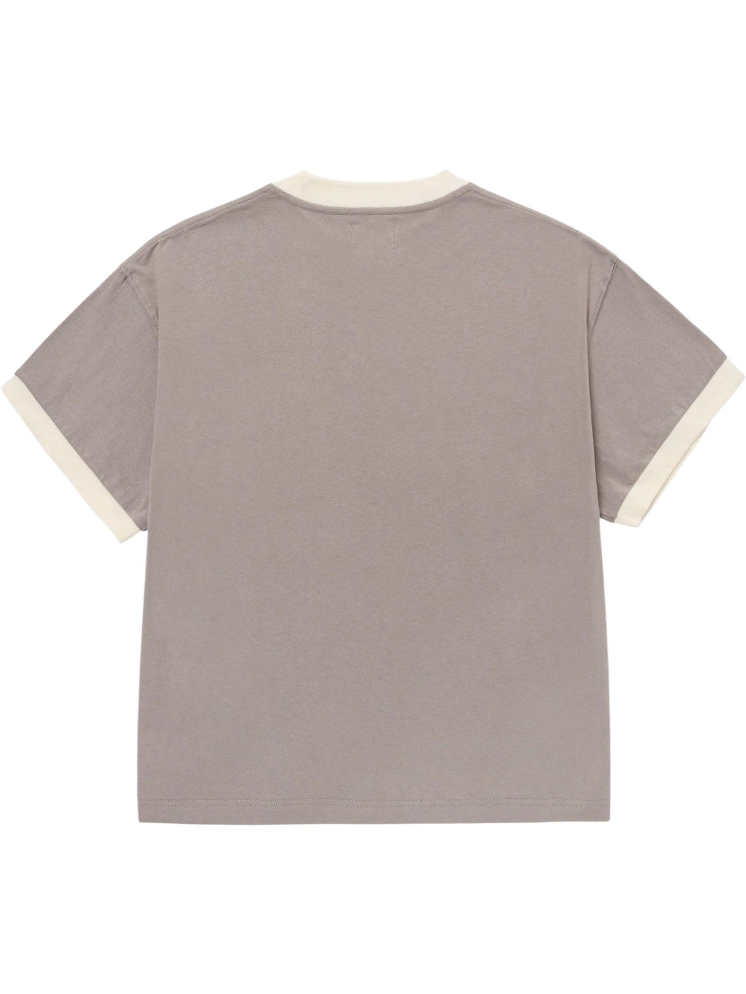 The HONOR THE GIFT Multi Box Tee Stone is a heavyweight taupe cotton t-shirt with white trim on the collar and cuffs, shown from the back for a durable, timeless look.