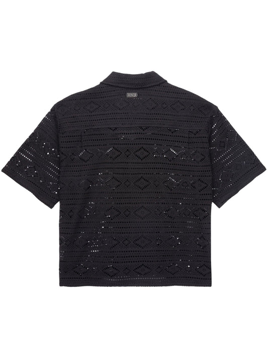 Honor The Gift Pointelle Crochet Camp Collar Black