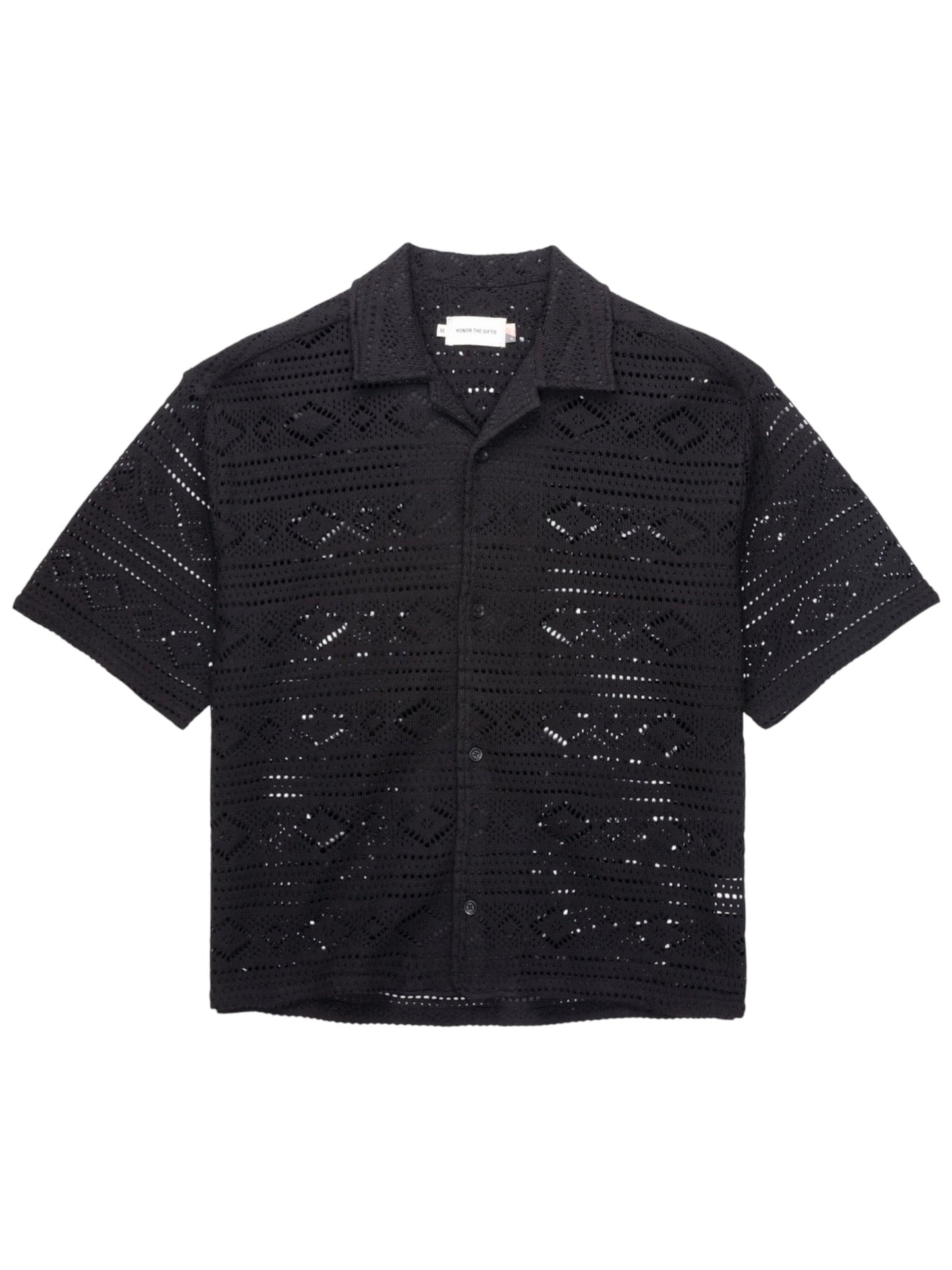 Honor The Gift Pointelle Crochet Camp Collar Black