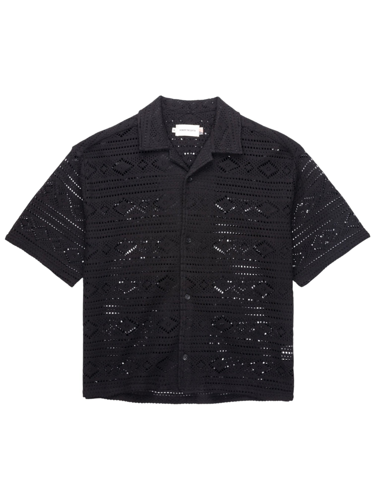 Honor The Gift Pointelle Crochet Camp Collar Black