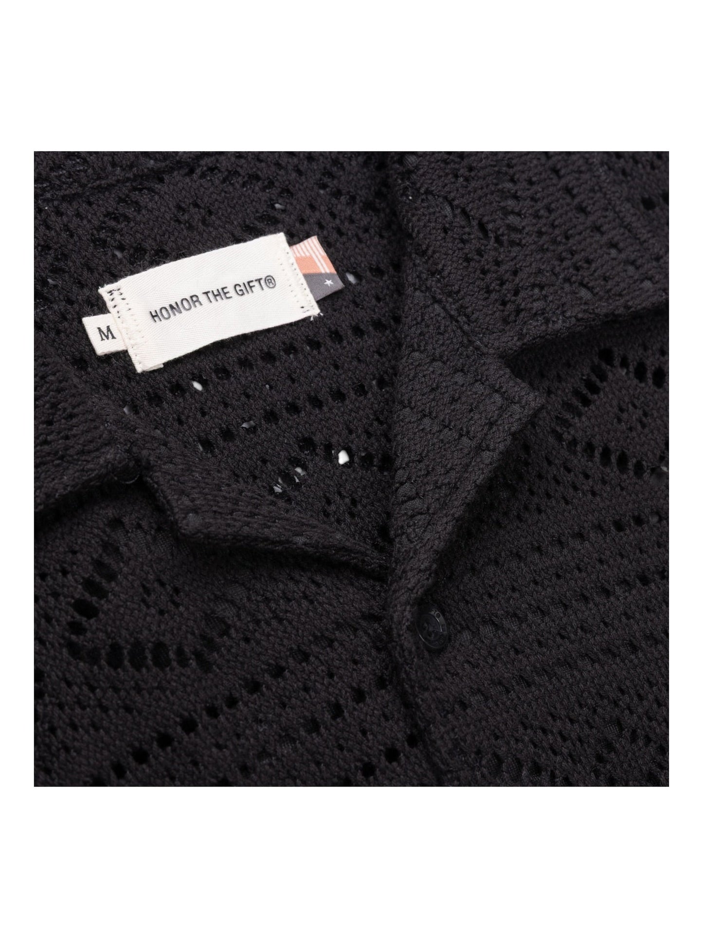Honor The Gift Pointelle Crochet Camp Collar Black
