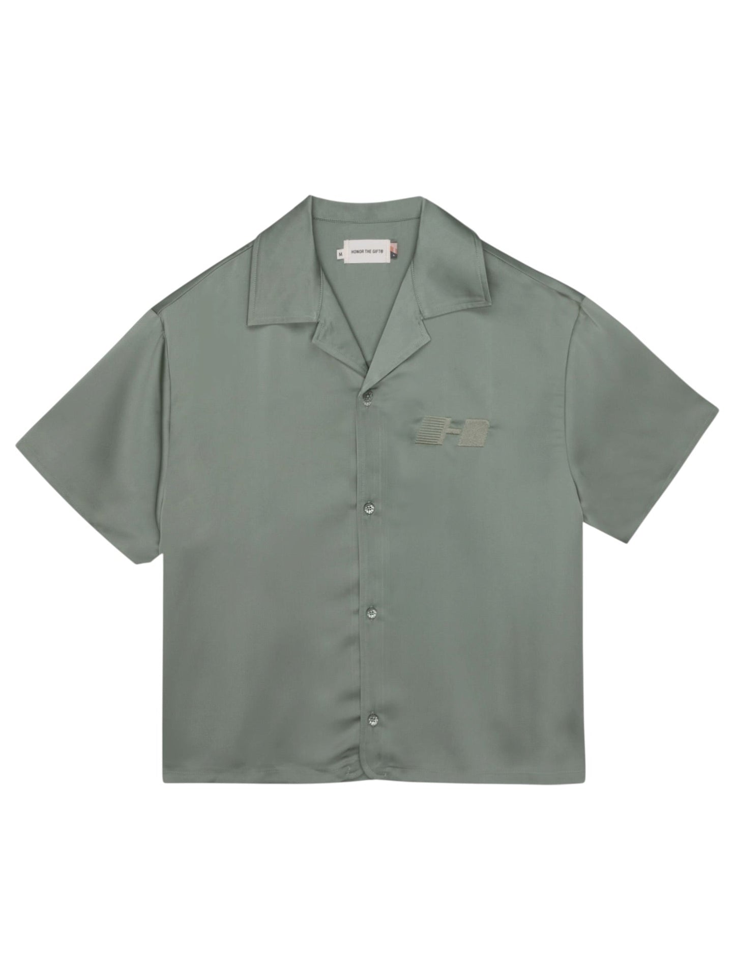 Honor The Gift Satin Chest Logo Camp Collar Sage