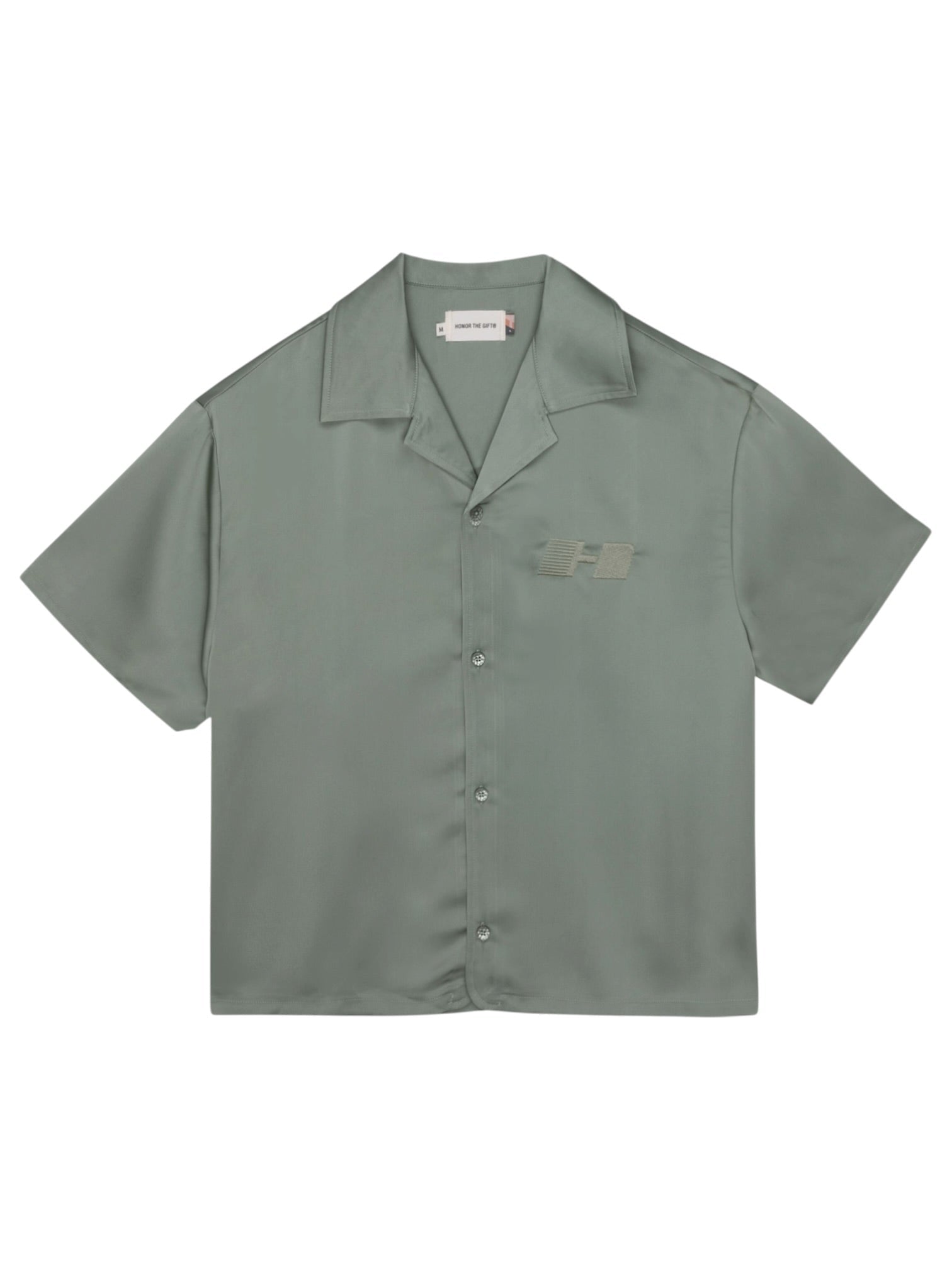 Honor The Gift Satin Chest Logo Camp Collar Sage