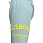 The Iceberg ICE25MBM01 Medium Boardshort in mint features yellow "ICEBERG MILANO ITALIA since 1974" side text, a side pocket, elastic waistband, and is made from 100% polyester. Imported. Brand: ICEBERG.