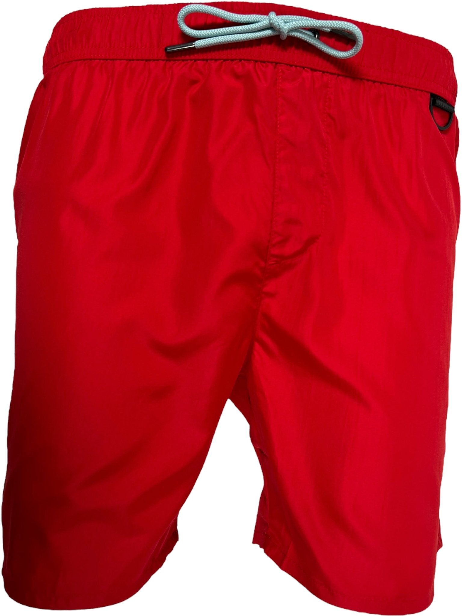 The ICEBERG ICE25MBM01 Medium Boardshort Red features 100% polyester, an elastic waistband, gray drawstring, and a small black loop—ideal for sporty swim style.