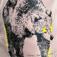Black and white bear sketch on a light background with yellow squiggles by its legs and yellow "X" eyes, inspired by the bold style of ICEBERG’s Iceberg ICE25MBS03 Short Boardshort Blush.