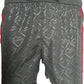 The Iceberg ICE25MBS05 Short Boardshort by ICEBERG features a subtle geometric pattern, black drawstring waistband, red side stripes, and all-over "ICEBERG" branding. Made from durable polyester for comfort and imported style.