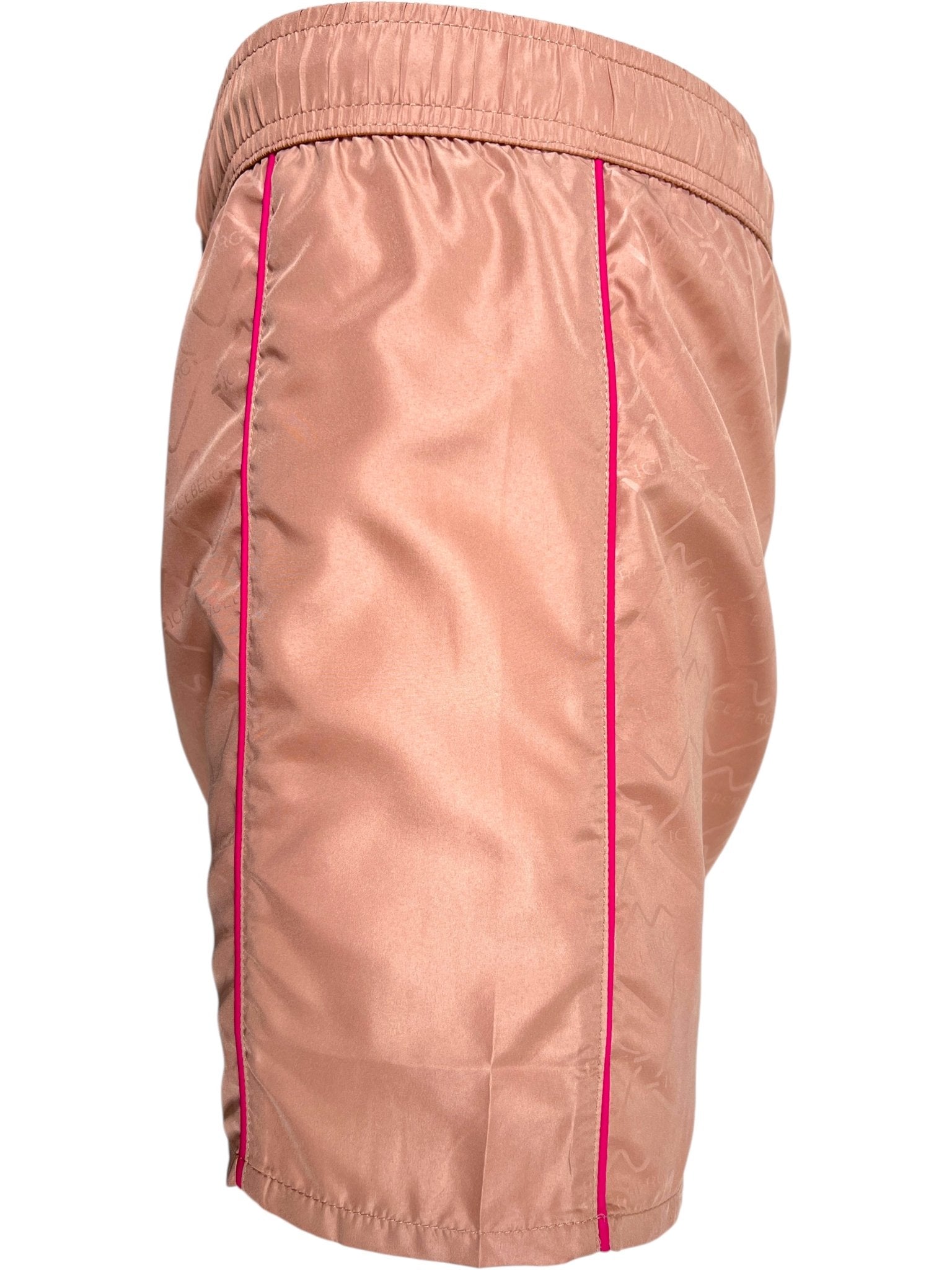 The ICEBERG Iceberg ICE25MBS05 Short Boardshort Blush features a light brown polyester design with pink piping on the sides, displayed from a side angle against a white background.