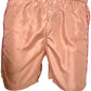 The ICEBERG Iceberg ICE25MBS05 Short Boardshort Blush is a light brown polyester swim trunk with pink side stripes, a subtle geometric pattern, and a white drawstring, shown against a white background.