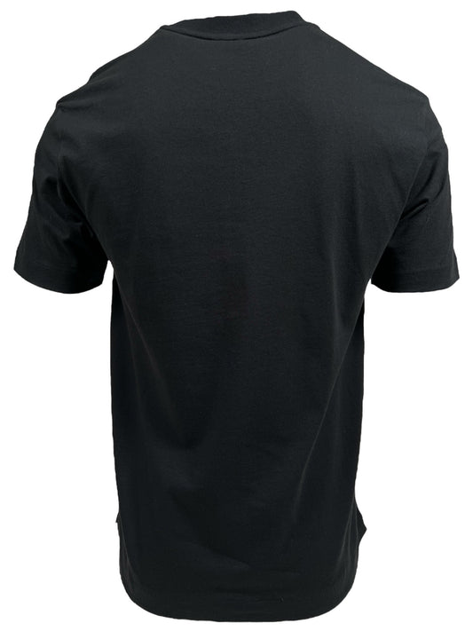 A back view of the INIMIGO ITS3508 HEART PATCH T-SHIRT BLACK made from 100% cotton, featuring a small leather heart detail, against a white background.