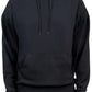 The "Inimigo Letter Oversized Hoodie Dk Black" by INIMIGO, designed with organic cotton, a front pocket, and a drawstring hood, is displayed against a white background.