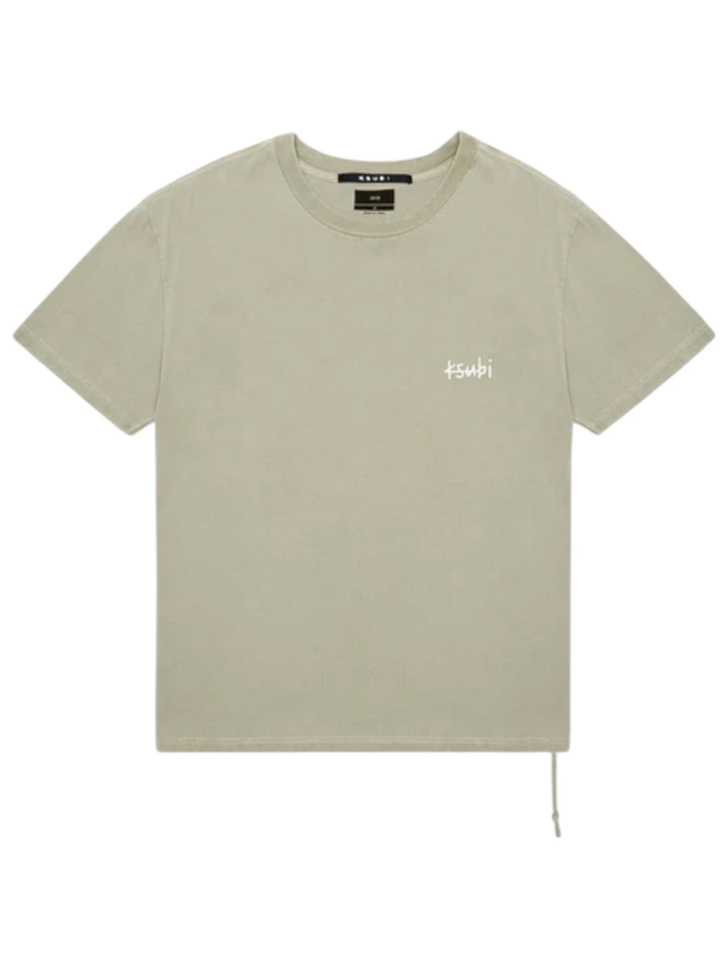 Oversized tee in outback green crafted from soft cotton jersey, featuring the iconic Ksubi logo on the left chest and a small drawstring detail at the bottom.