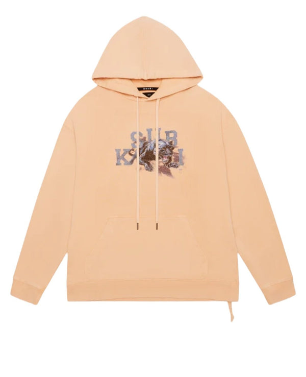 Embrace trendiness with the KSUBI APEX BIGGIE HOODIE FLARE ORANGE, a streetwear staple. This orange hoodie features a front pocket, drawstrings, and a graphic design on the front with the text "SUK KYU," making it perfect for those who appreciate stylish comfort.