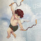 A cherub with wings is flying among the clouds, wearing a KSUBI Dreamers Resorts Shirt Multi while skillfully twirling nunchaku in its hands.