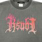 The Ksubi Fuego Ekcess SS Tee in faded black features a chic pink flaming "Ksubi" text graphic.