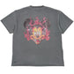 Faded black Ksubi Fuego Ekcess SS Tee by KSUBI, featuring a graphic of a character's face with fiery accents on the back.