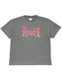 The Ksubi Fuego Ekcess SS Tee in faded black showcases a vintage style with pink and red flames spelling "RSWL" on the front, embodying Ksubi&