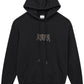The Ksubi Kingdom Biggie Hoodie Jet Black by KSUBI features an oversized fit, front kangaroo pocket, drawstring hood, and stylized "KSUBI" embroidery on the chest.