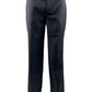 The Ksubi Melrose Suit Pant Black features a front view showcasing a zipper fly, belt loops, and straight legs. Made from a polyester viscose elastane blend, these pants by KSUBI ensure comfort and style.
