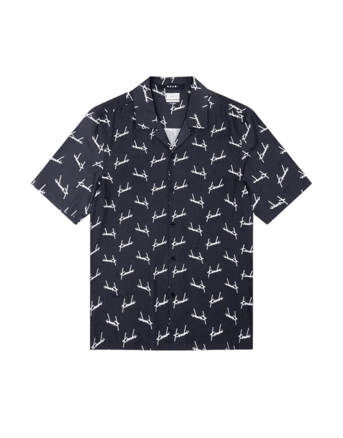 The KSUBI Skript Resort SS Shirt Black by Ksubi is a black short-sleeve button-up featuring an all-over white script pattern, crafted from premium tencel for ultimate comfort and style.