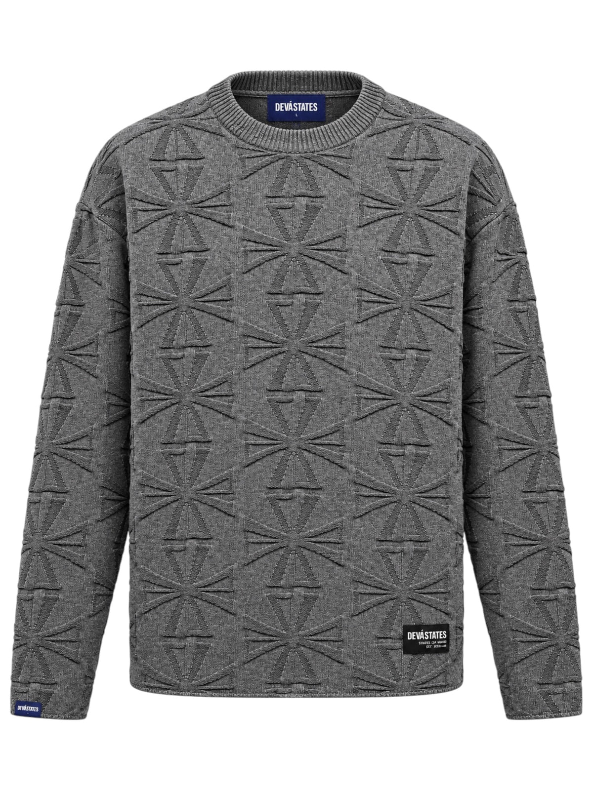 Devà States Cross 3D Knit Sweater Grey