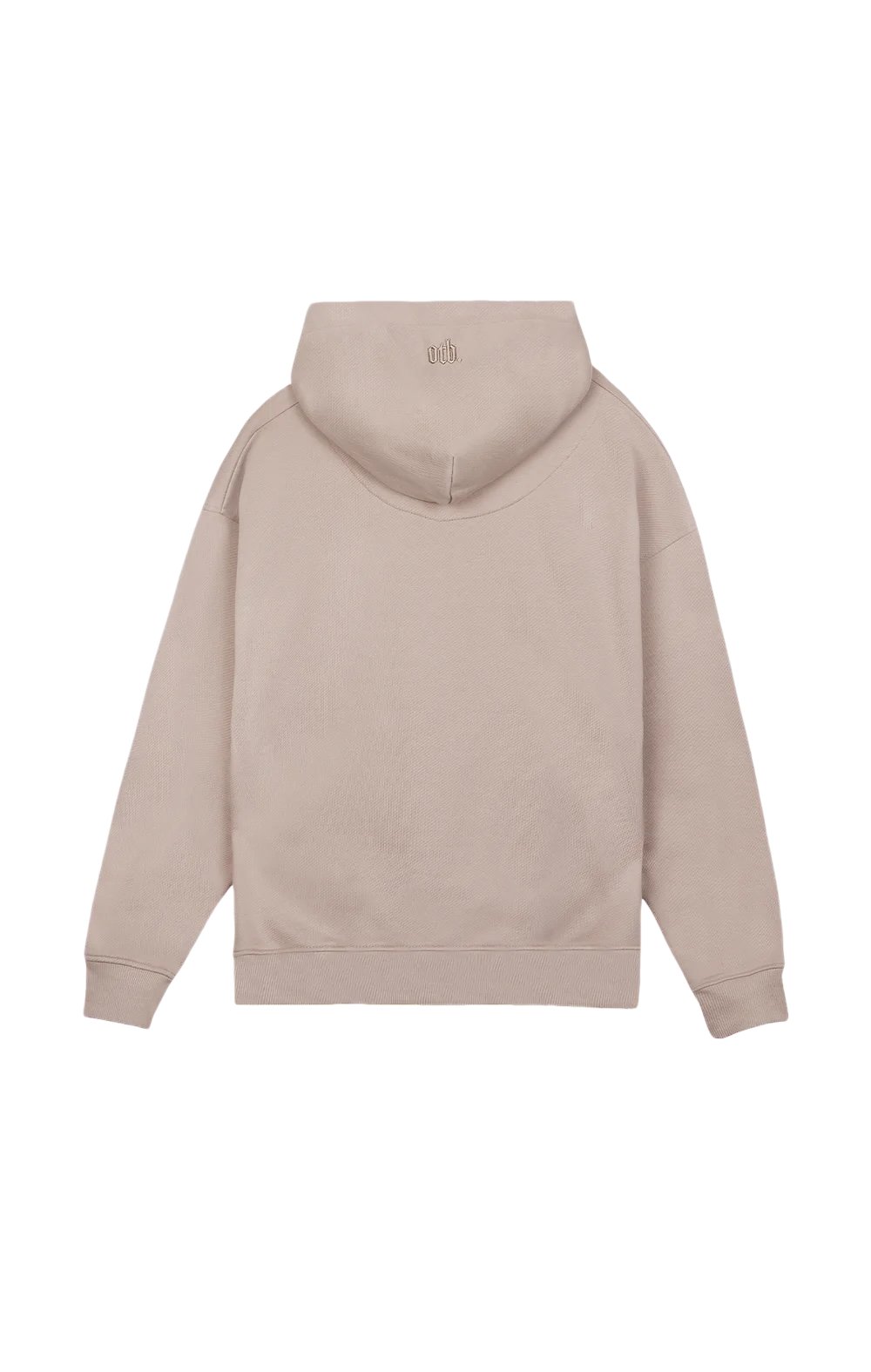 The Only The Blind OTB-H1033 Ogiku Embroidered Hood from ONLY THE BLIND, shown from the back, showcases a minimalist blossom design in beige heavyweight cotton.