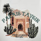 The ONLY THE BLIND OTB-T1486 Palais Taysir T-shirt Beige features an embroidered ornate arched building with palm trees and cacti, plus “PALAIS TAYSIR” and “RUE DE LA LIBERTE” captions on organic cotton.