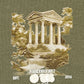 The ONLY THE BLIND OTB-T1589 Forbidden Forest T-shirt Green features an embroidered ancient Greek-style temple, trees, bushes, and white “FORBIDDEN FOREST OTHR EST 2016 LONDON” text on olive green 100% cotton.