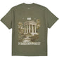 ONLY THE BLIND OTB-T1589 Forbidden Forest T-shirt Green features an ancient temple forest illustration with "FORBIDDEN FOREST" text below, crafted from 100% cotton for comfort and style.