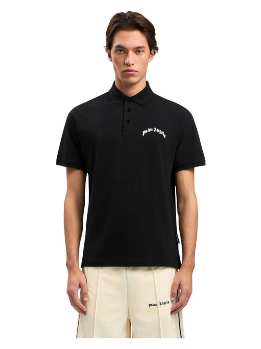 Palm Angels Back Curved Logo Polo  S/S Black