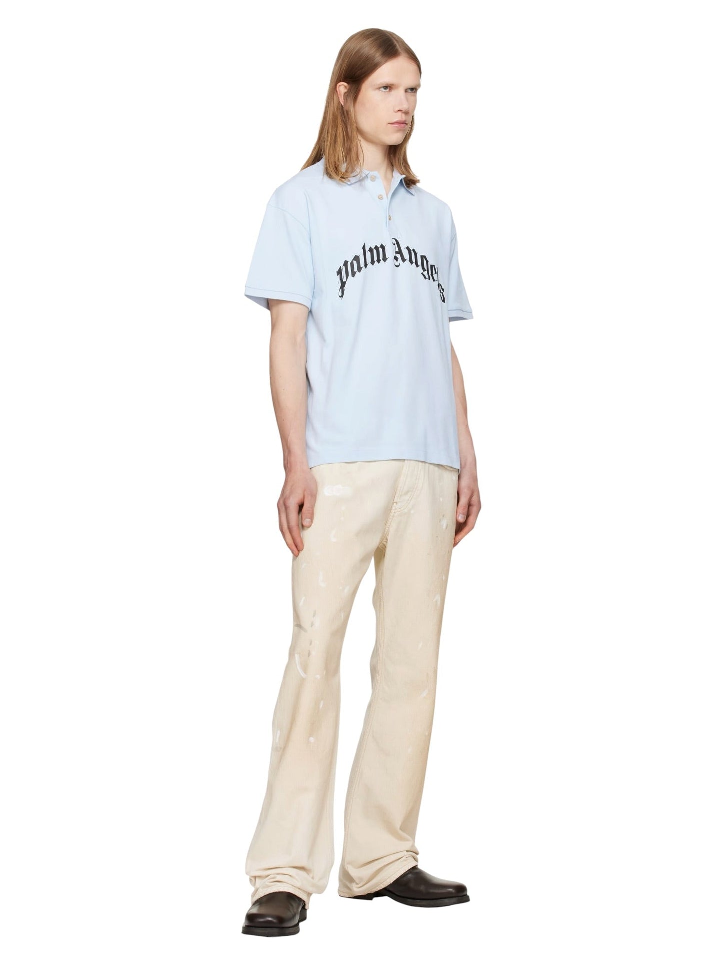 Palm Angels Curved Logo Polo S/S Baby Blue