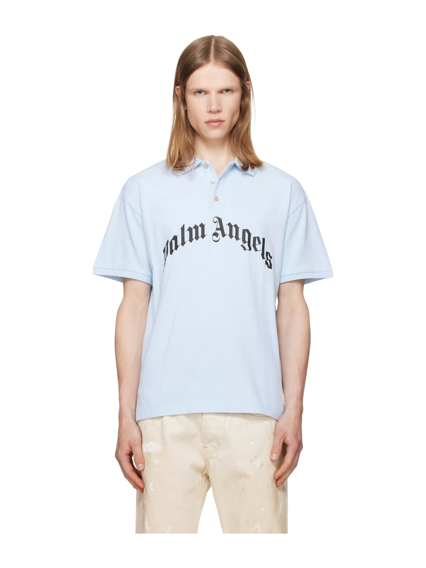 Palm Angels Curved Logo Polo S/S Baby Blue