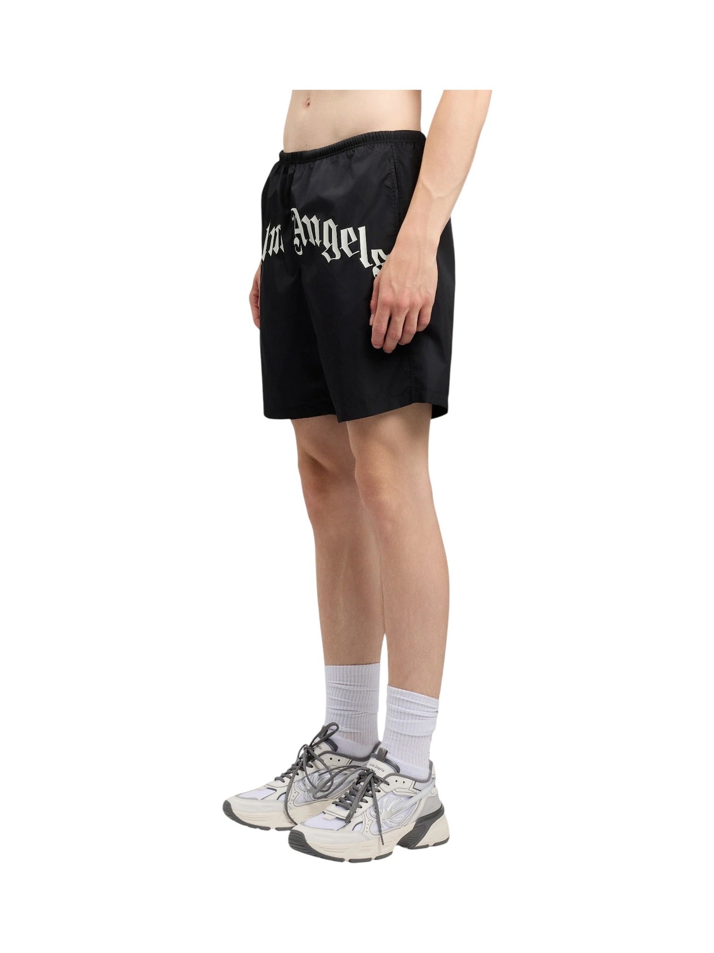 Palm Angels Curved Logo Swimshort Black Off White