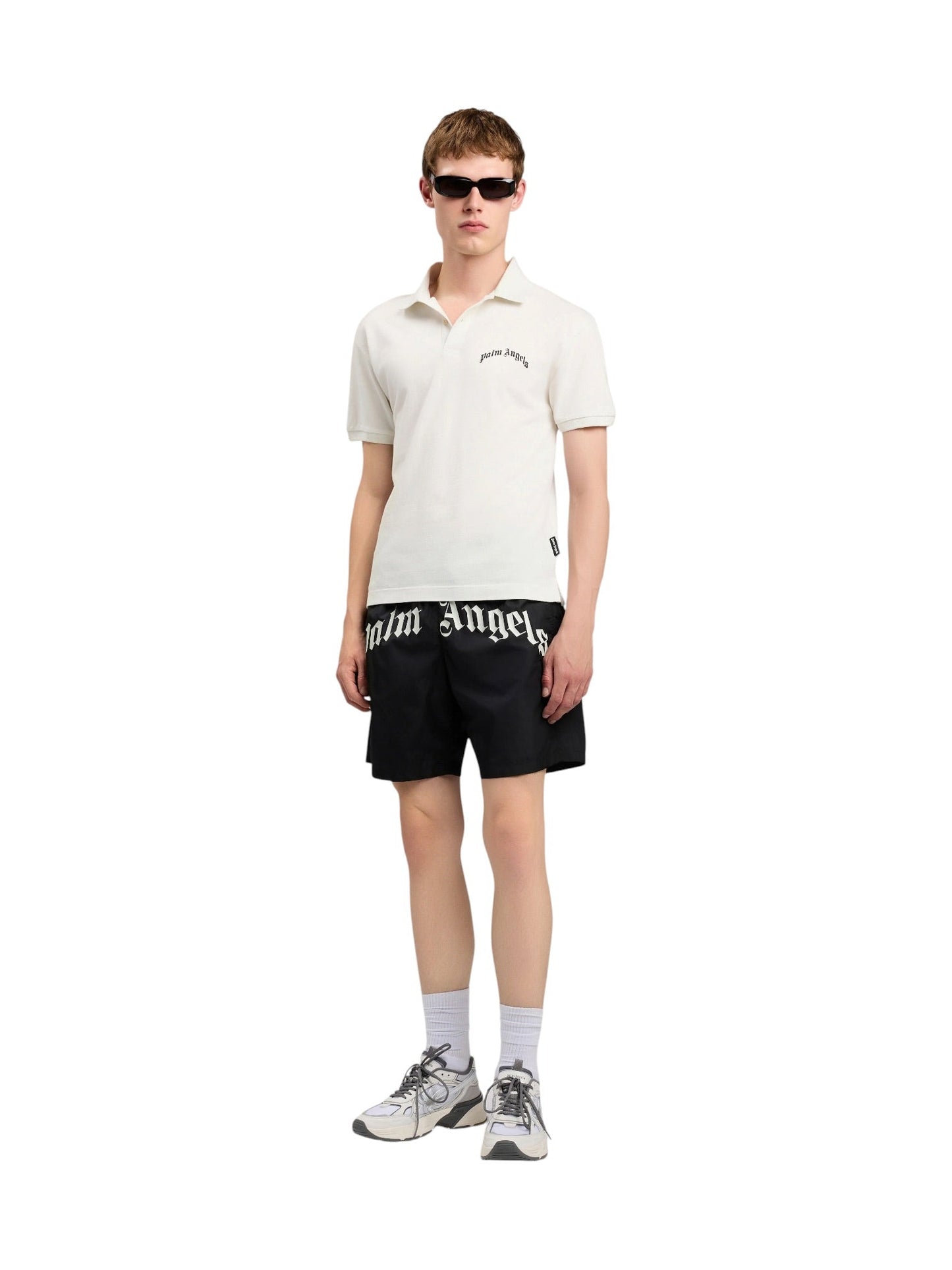 Palm Angels Curved Logo Swimshort Black Off White