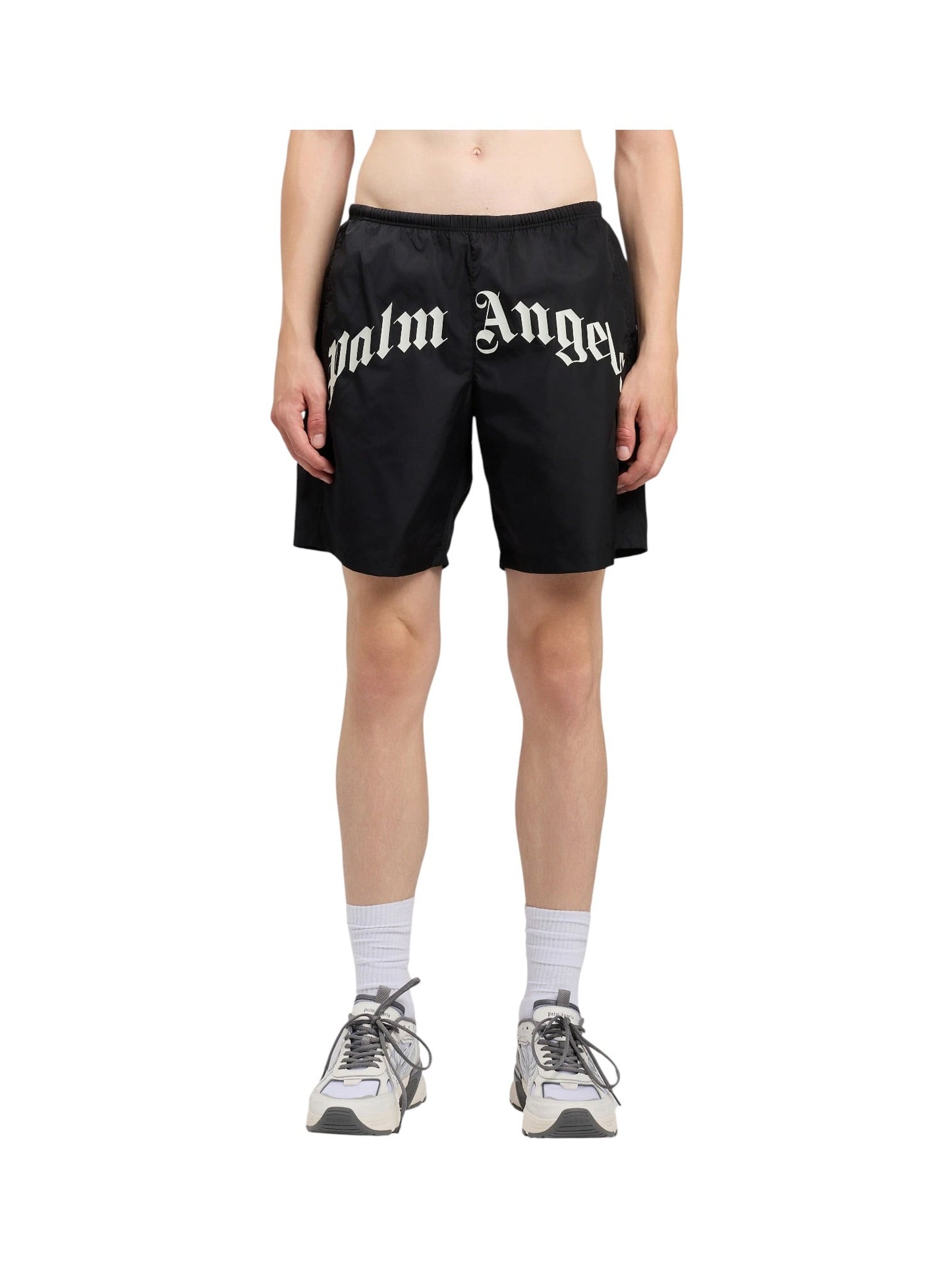 Palm Angels Curved Logo Swimshort Black Off White