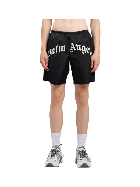 Palm Angels Curved Logo Swimshort Black Off White