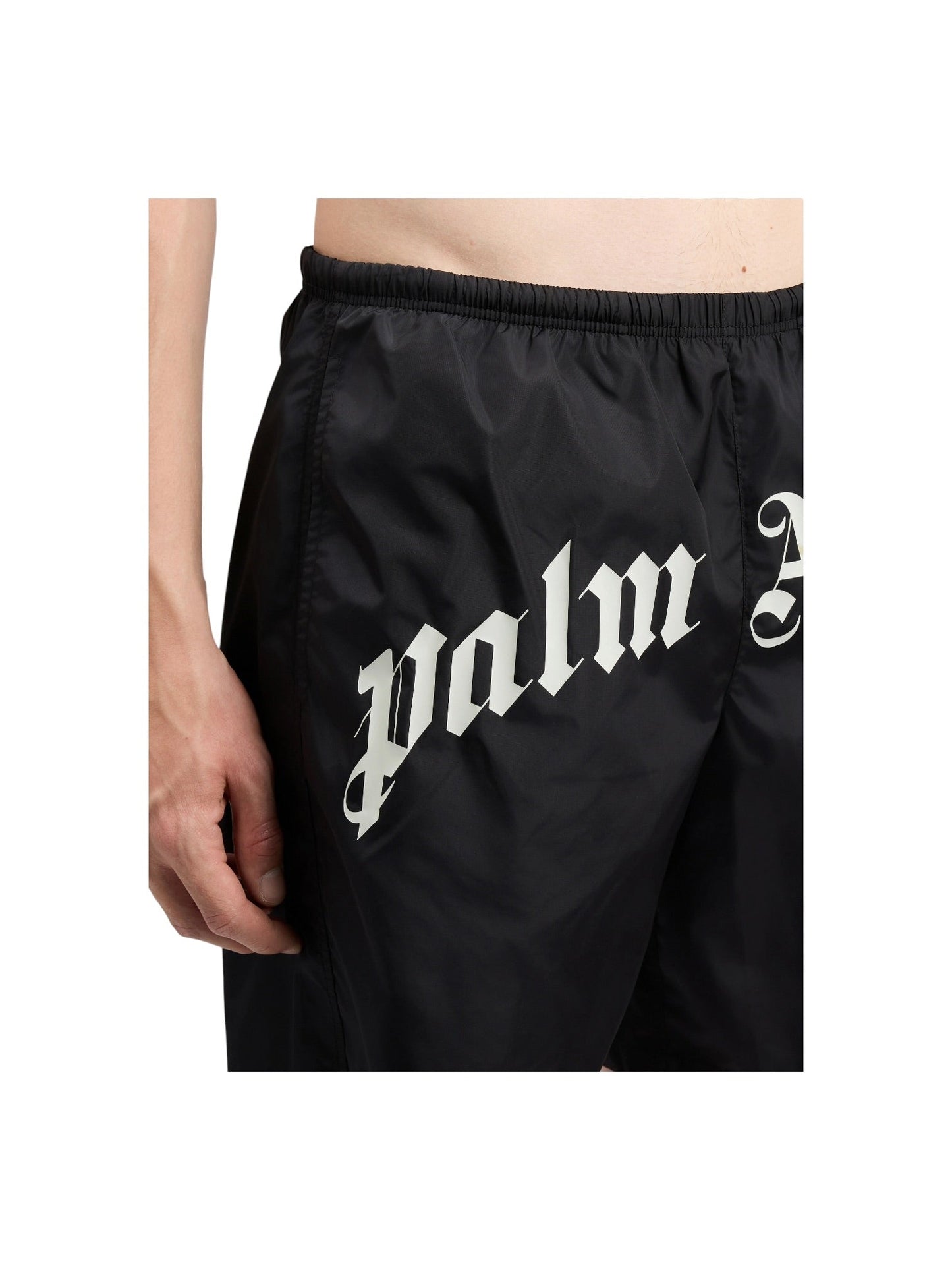 Palm Angels Curved Logo Swimshort Black Off White