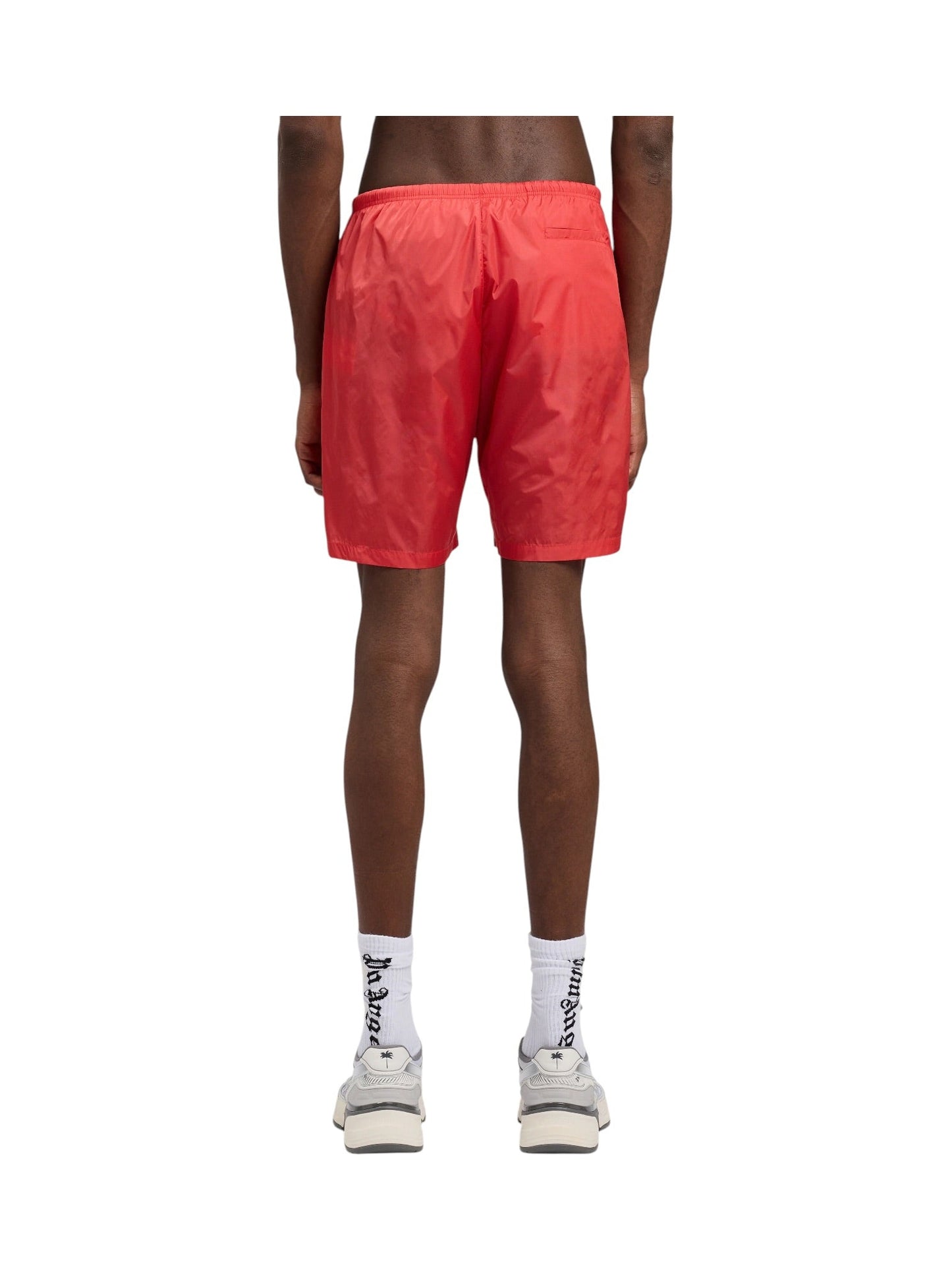 Palm Angels Curved Logo Swimshort Red Off White