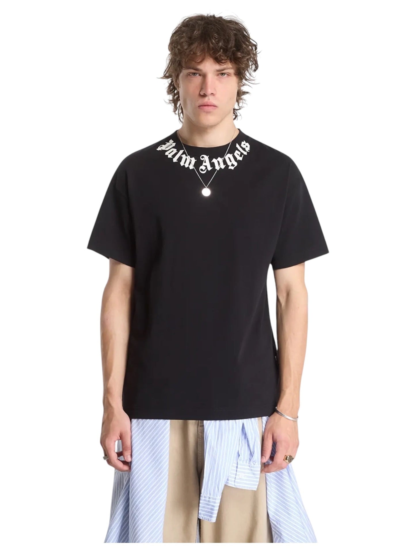 Probus Palm Angels Neck Logo Regular Tee Black Off White Palm Angels Neck Logo Regular Tee Black Off White S