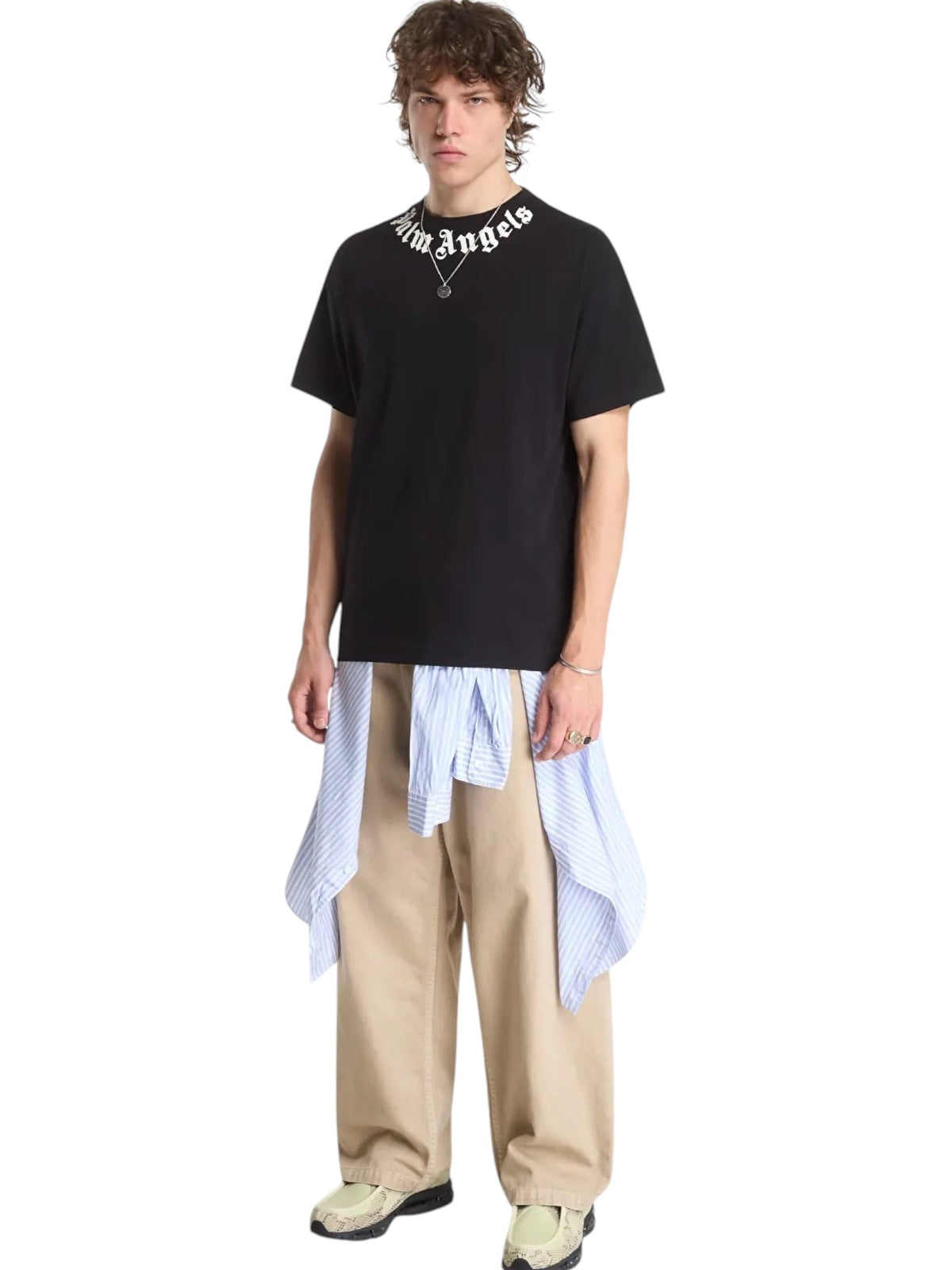 Probus Palm Angels Neck Logo Regular Tee Black Off White Palm Angels Neck Logo Regular Tee Black Off White S