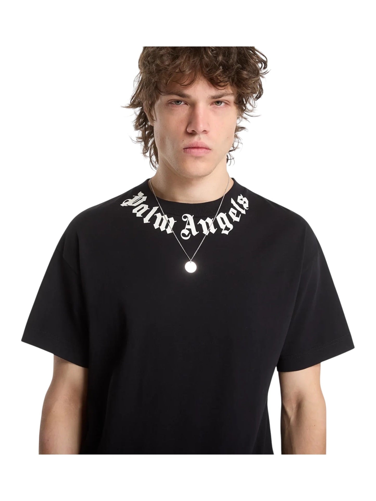 Probus Palm Angels Neck Logo Regular Tee Black Off White Palm Angels Neck Logo Regular Tee Black Off White S