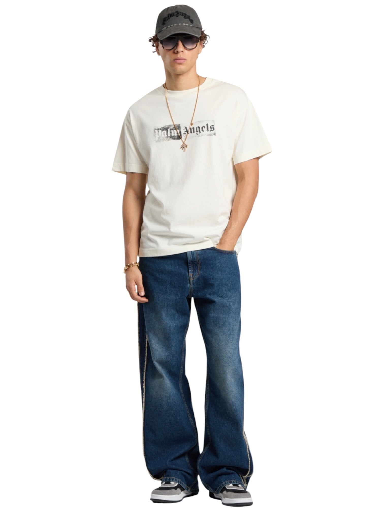 Probus Palm Angels Stamp Logo Regular Tee Off White Black Palm Angels Stamp Logo Regular Tee Off White Black XS