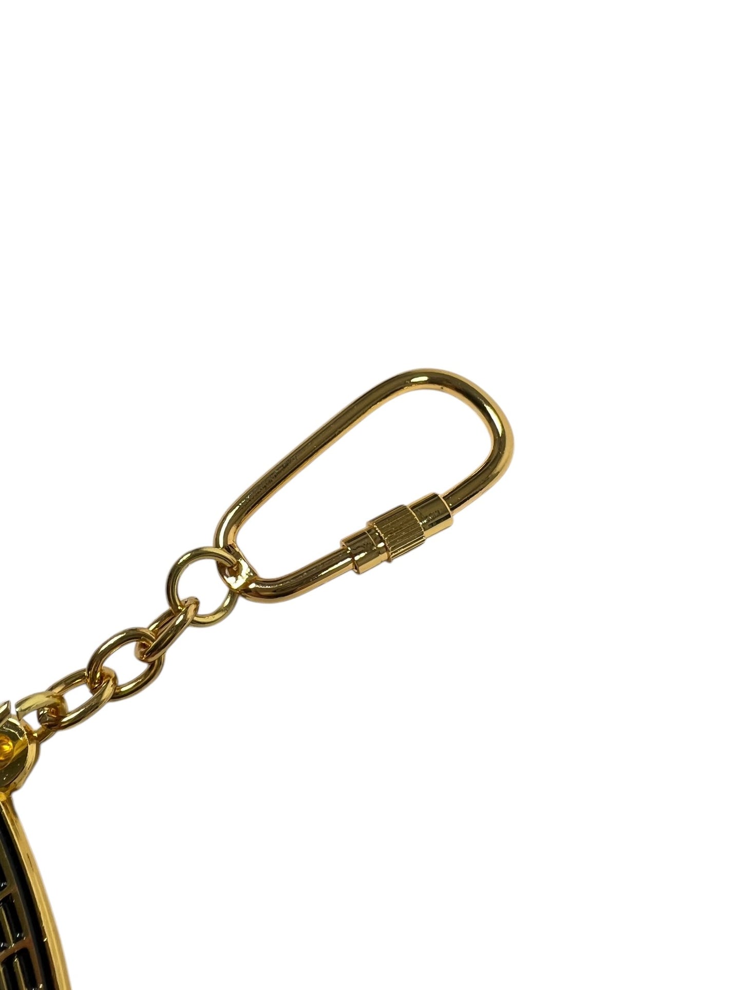 The Pleasures Fast Life Keychain Multi by PLEASURES features a stylish gold carabiner clip attached to a chain, ensuring everyday elegance.