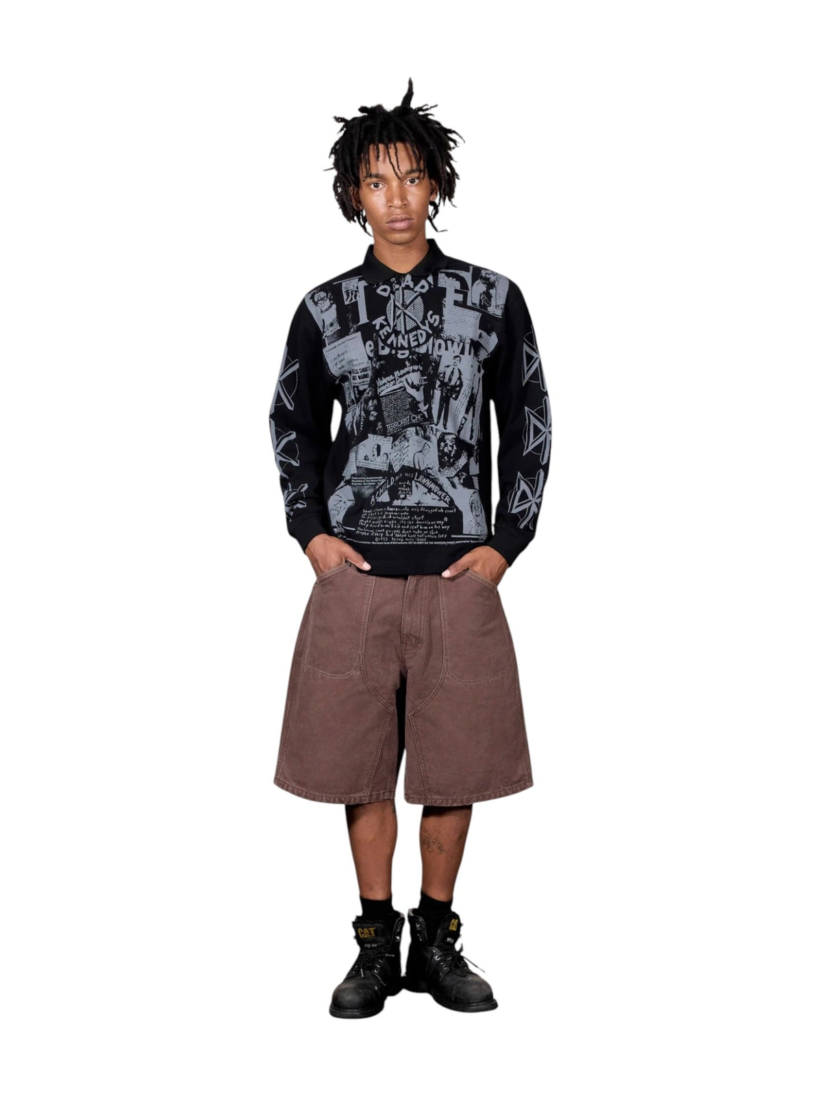 Probus Pleasures P26FDK005 Poster Long Sleeve Polo BLK Pleasures P26FDK005 Poster Long Sleeve Polo BLK BLACK