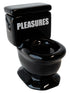 The Pleasures Toilet Cone Burner in Black, by PLEASURES, is a ceramic incense burner with "PLEASURES" on the tank lid, adding a whimsical touch to your self-care routine.