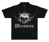 The Pleasures Tradition Polo Shirt Black by PLEASURES is made from 100% cotton and showcases a bold skull with thorns graphic plus “Pleasures” in striking gothic font on the front.